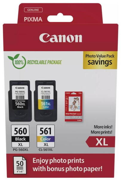 Combo-Pack Original Canon Black/Color, PG-560XL/CL-561XL-VP, pentru Pixma TS5350|TS5351|TS5352, 400/300,(GP-501 50pag) , "3712C008AA" Combo-Pack Original Canon Black/Color, PG-560XL/CL-561XL-VP, pentru Pixma TS5350|TS5351|TS5352, 400/300,(GP-501 50pag) , "3712C008AA"