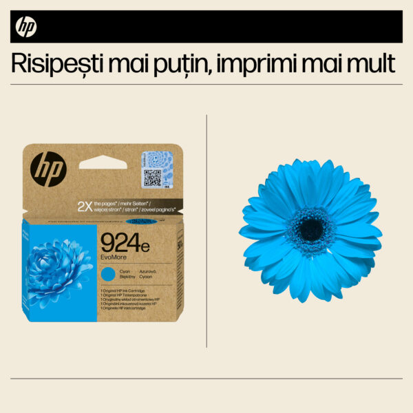 Cartus Cerneala Original HP Cyan, nr.924E, pentru OJ Pro 8122e|8132e, 0.8K, incl.TV 1.2 RON, "4K0U7NE"
