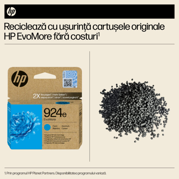 Cartus Cerneala Original HP Cyan, nr.924E, pentru OJ Pro 8122e|8132e, 0.8K, incl.TV 1.2 RON, "4K0U7NE"