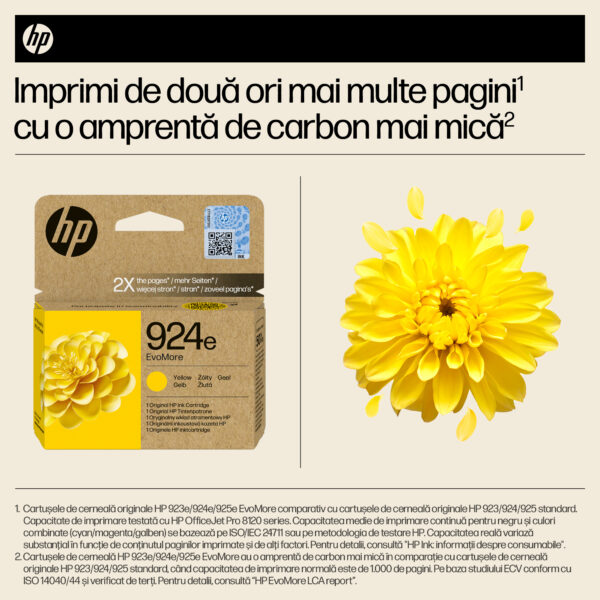 Cartus Cerneala Original HP Yellow, nr.924E, pentru OJ Pro 8122e|8132e, 0.8K, incl.TV 1.2 RON, "4K0U9NE"