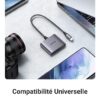 CARD READER extern Ugreen, "CM387" interfata USB Type-C, citeste/scrie: micro-SD/SD viteza pana la 480Mbps, 1 X USB 2.0, suporta carduri maxim 2 TB, aluminiu, gri "80798" - 6957303887989