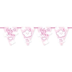 Ghirlandă stegulețe Baby Shower roz 6 m Folat