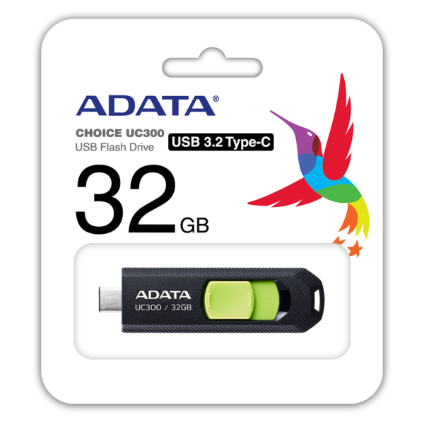 MEMORIE USB Type-C 3.2 ADATA 32 GB, retractabila, carcasa plastic, negru / verde "ACHO-UC300-32G-RBK/GN"