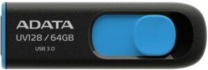 MEMORIE USB 3.2 ADATA 64 GB, retractabila, carcasa plastic, negru / albastru, "AUV128-64G-RBE"