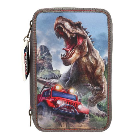 Penar Top Model, Dino New World, 3 Compartimente Echipat, Kaki, T-rex, 18 Pixuri