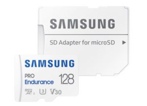 SAMSUNG PRO Endurance microSD Class10 128GB incl adapter R100/W40 up to 70080 hours, "MB-MJ128KA/EU"