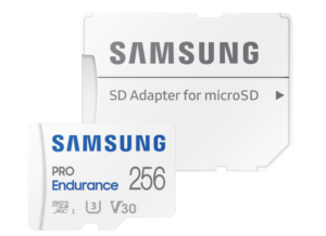SAMSUNG PRO Endurance microSD Class10 256GB incl adapter R100/W30 up to 140160 hours, "MB-MJ256KA/EU"