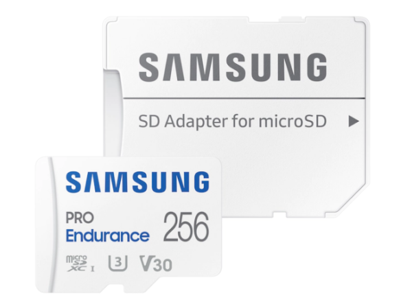 SAMSUNG PRO Endurance microSD Class10 256GB incl adapter R100/W30 up to 140160 hours, "MB-MJ256KA/EU"