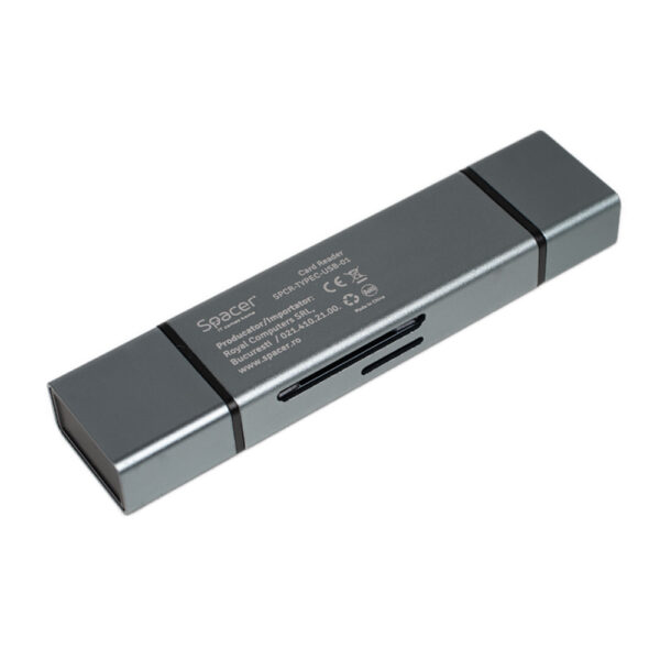 CARD READER extern SPACER, 4 in 1, interfata USB 2.0, USB Type C, citeste/scrie: SD, micro SD; extraconectori mama USB si Type-C, aluminiu, "SPCR-TYPEC-USB-01"