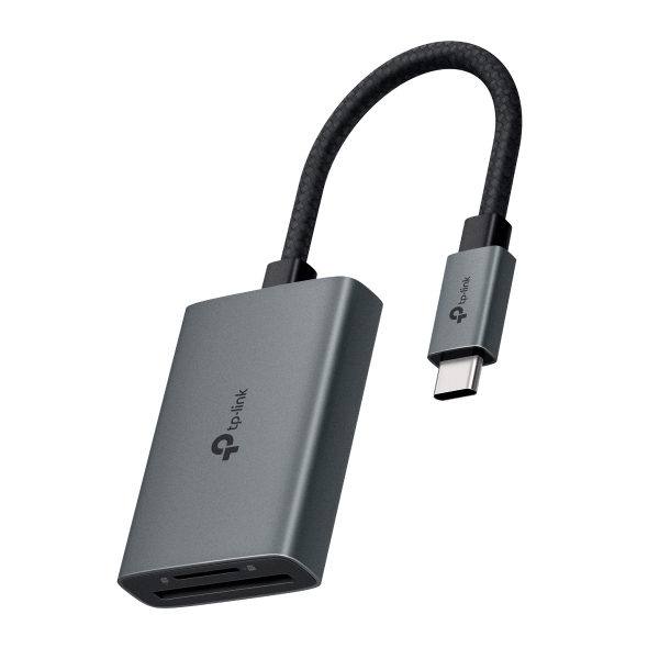 CARD READER extern TP-Link, interfata USB Type-C, citeste/scrie: SD si microSD, suporta carduri maxim 1 TB, lungime cablu 15 cm, metalic, gri "UA430C"