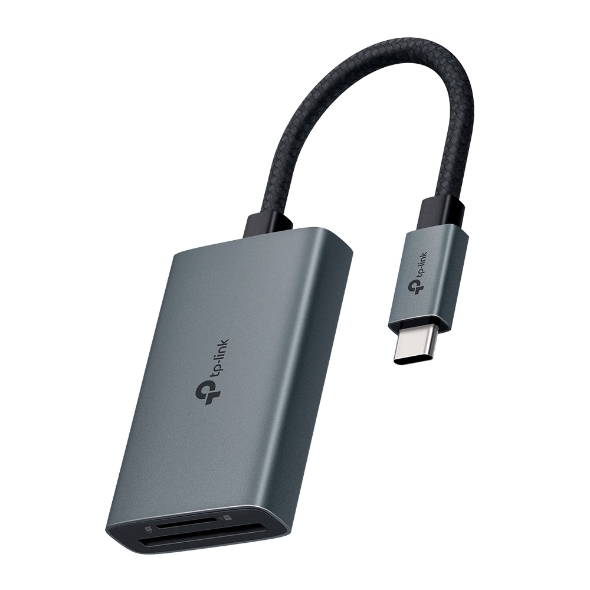 CARD READER extern TP-Link, interfata USB Type-C, citeste/scrie: SD si microSD, suporta carduri maxim 1 TB, lungime cablu 15 cm, metalic, gri "UA440C"