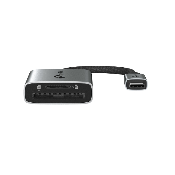 CARD READER extern TP-Link, interfata USB Type-C, citeste/scrie: SD si microSD, suporta carduri maxim 1 TB, lungime cablu 15 cm, metalic, gri "UA440C"
