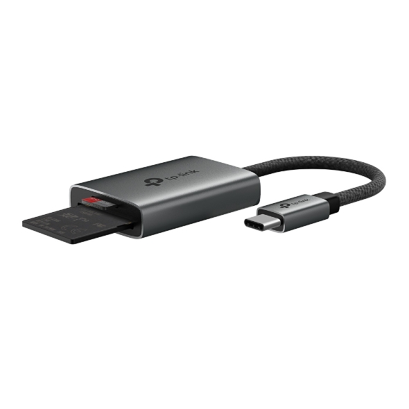 CARD READER extern TP-Link, interfata USB Type-C, citeste/scrie: SD si microSD, suporta carduri maxim 1 TB, lungime cablu 15 cm, metalic, gri "UA440C"