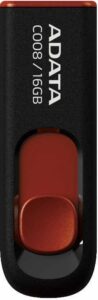 MEMORIE USB 2.0 ADATA 16 GB, retractabila, carcasa plastic, negru / rosu, "AC008-16G-RKD"