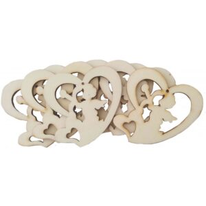 Accesorii creație din lemn decupat inimioară cu îngeraș set 6 buc Colorarte FS-MF