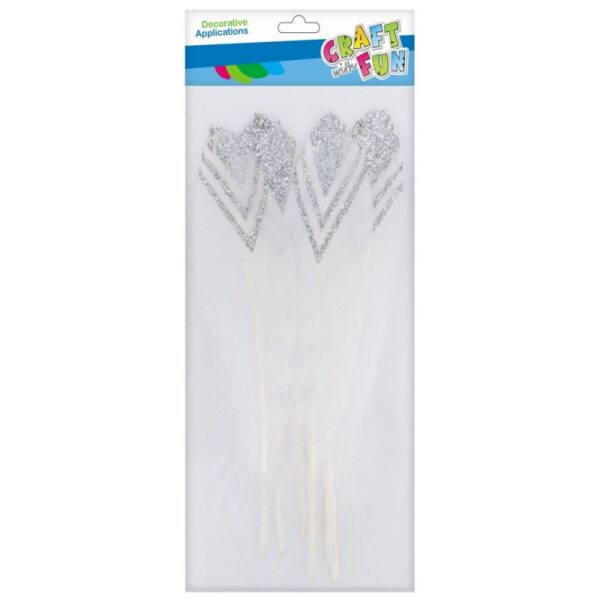 Accesorii creație pene albe cu sclipici argintiu Craft with Fun 463665