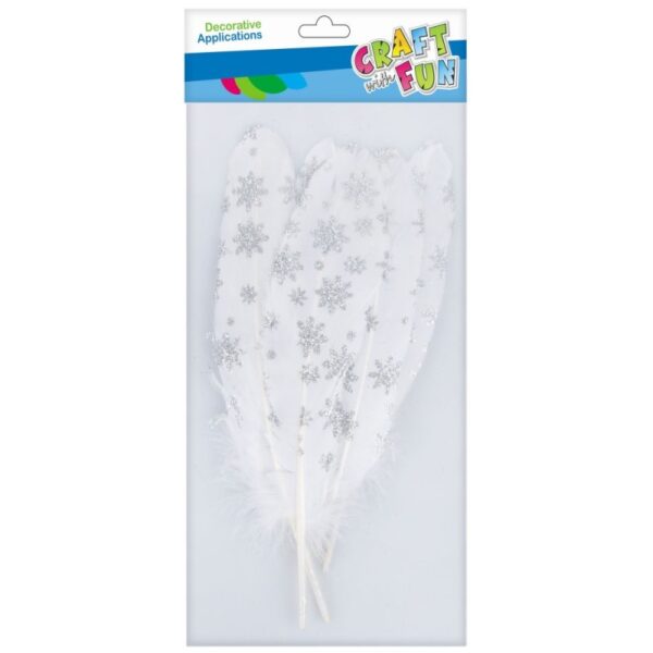 Accesorii creație pene albe cu steluțe argintii 18-20 cm set 6 buc Craft with Fun 463655 Accesorii creație pene albe cu steluțe argintii 18-20 cm set 6 buc Craft with Fun 463655