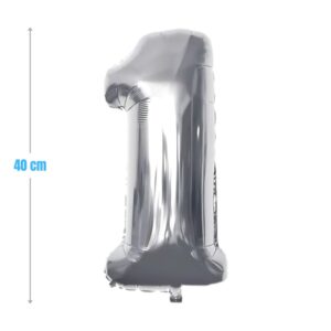 Balon aniversar PartyGo cifra 1 argintiu 40 cm FB0002