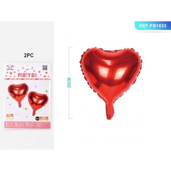 Balon din folie PartyGo inimă, 25 cm, roșu, FB1633, set 2 buc Balon din folie PartyGo inimă, 25 cm, roșu, FB1633, set 2 buc