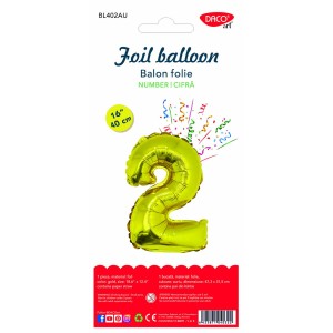 Balon folie cifră 2 auriu 40 cm DACO BL402AU