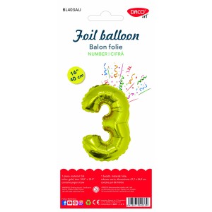 Balon folie cifră 3 auriu DACO BL403AU