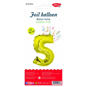 Balon folie cifră 5 auriu 40 cm DACO BL405AU
