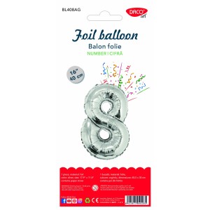 Balon folie cifră 8 argintiu 40 cm DACO BL408AG Balon folie cifră 8 argintiu 40 cm DACO BL408AG