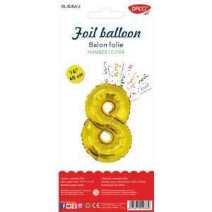 Balon folie cifră 8 auriu DACO BL408AU Balon folie cifră 8 auriu 40 cm DACO BL408AU