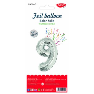 Balon folie cifră 9 argintiu 40 cm DACO BL409AG Balon folie cifră 9 argintiu 40 cm DACO BL409AG