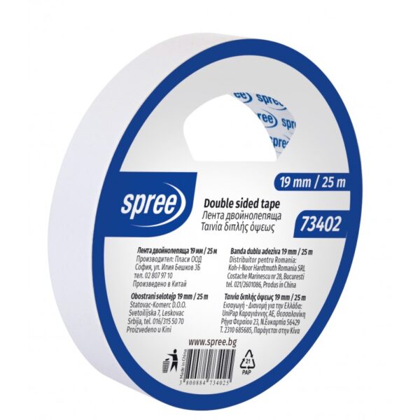 Bandă dublu adezivă Spree 19 mm x 25 m SP 73402