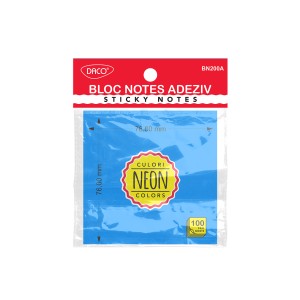 Bloc notes adeziv 76 x 76 mm albastru neon DACO BN200A Bloc notes adeziv 76 x 76 mm albastru neon DACO BN200A