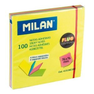 Bloc notes adeziv 76x76, 4 culori asortate fluo MILAN 4151NE100 Bloc notes adeziv 76 x 76, 4 culori asortate fluo MILAN 4151NE100