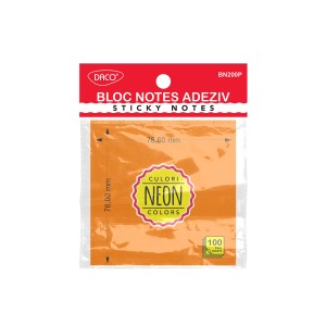 Bloc notes adeziv 76 x 76 mm portocaliu neon DACO BN200P