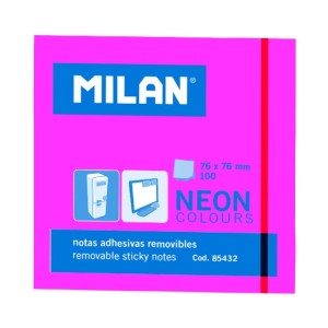 Bloc notes adeziv MILAN 76 x 76 mm neon roz 85432