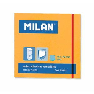 Bloc notes adeziv MILAN 76 x 76 mm neon portocaliu 85435