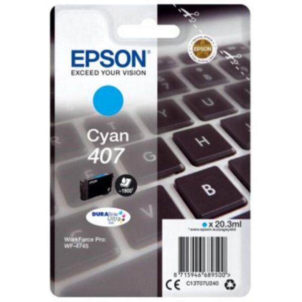 Cartus Cerneala Original Epson Cyan, nr.407, pentru WF-4745 Series , 20,3ml, , "C13T07U240"(RAPO) Cartus Cerneala Original Epson Cyan, nr.407, pentru WF-4745 Series , 20,3ml, , "C13T07U240"(RAPO)