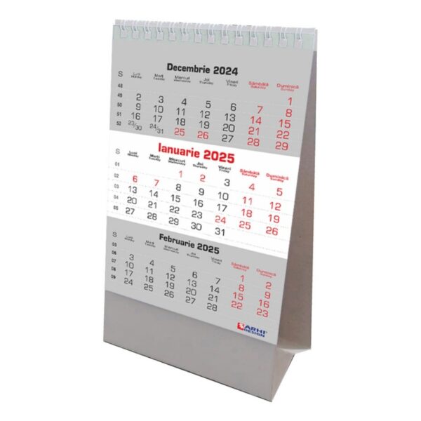 Calendar triptic de birou ARHI de lux, 13,5 x 22 cm, 12 pagini, cu spirală