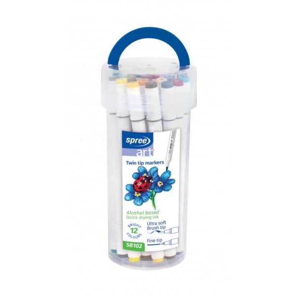 Carioci pe bază de alcool cu 2 capete, set 12 culori Spree SP58102 Carioci pe bază de alcool cu 2 capete, set 12 culori Spree SP58102