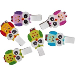 Cârlige craft bufnițe pe cârlig din lemn, 6 bucăți, Junior