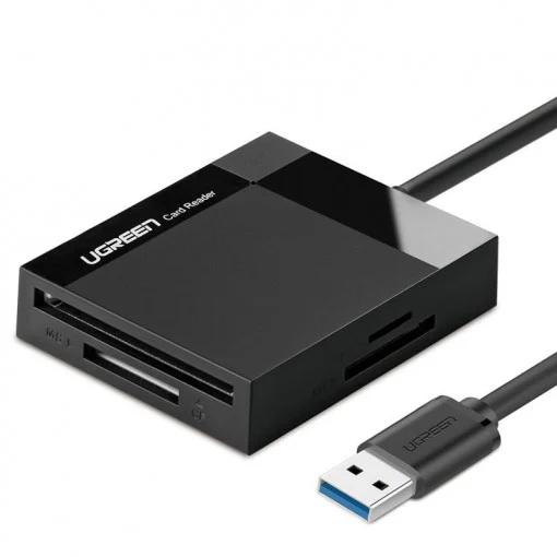 CARD READER extern Ugreen, "CR125" interfata USB-A 3.0, citeste/scrie: micro-SD/SD/TF viteza pana la 100Mbps, suporta carduri maxim 2 TB, lungime cablu 0.5m, gri "30333" - 6957303833337