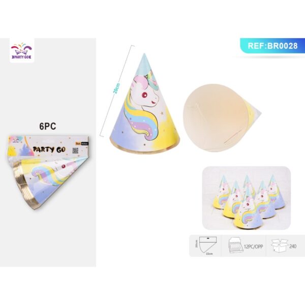 Coif petrecere PartyGo 16,5 cm cu imprimeu unicorn, set 6 buc Coif petrecere PartyGo 16,5 cm cu imprimeu unicorn, set 6 buc