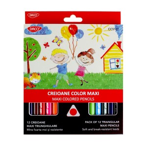 Creioane colorate 12 culori Maxi triunghiulare DACO CC512T
