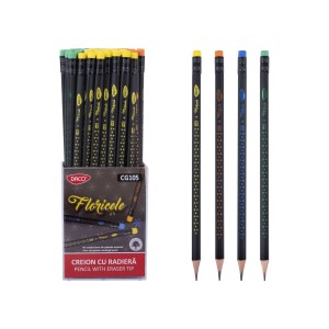 Creion negru CU radiera floricele daco CG105