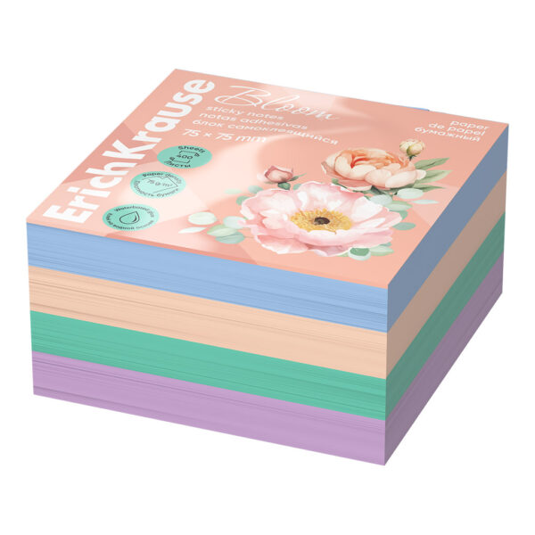 Cub notes adeziv ErichKrause Pastel Bloom 75 x 75 mm, 400 foi, 4 culori Cub notes adeziv ErichKrause Pastel Bloom 75 x 75 mm, 400 foi, 4 culori