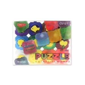 Culori tempera Puzzle DACO CU121, 12 culori x 15 ml