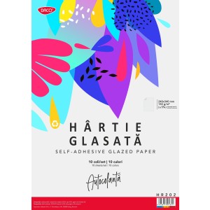 Hârtie glasată autocolantă DACO HR202 24 x 34 cm, 10 file, 10 culori