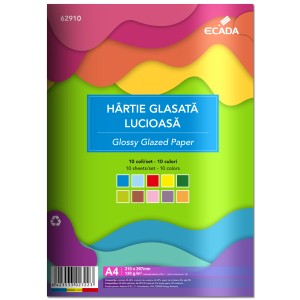 Hârtie glasată lucioasă ECADA 62910, 10 file pe set