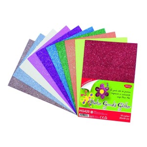 Hârtie gumată autoadezivă cu glitter DACO HG420, 20 x 30 cm, 10 coli, 10 culori