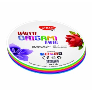 Hârtie origami rotundă DACO HR910, 10 cm, 100 coli, 10 culori