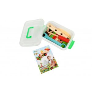 Jucărie educativă din lemn, trusă de scule cu accesorii, casetă PVC cu mâner, J922
